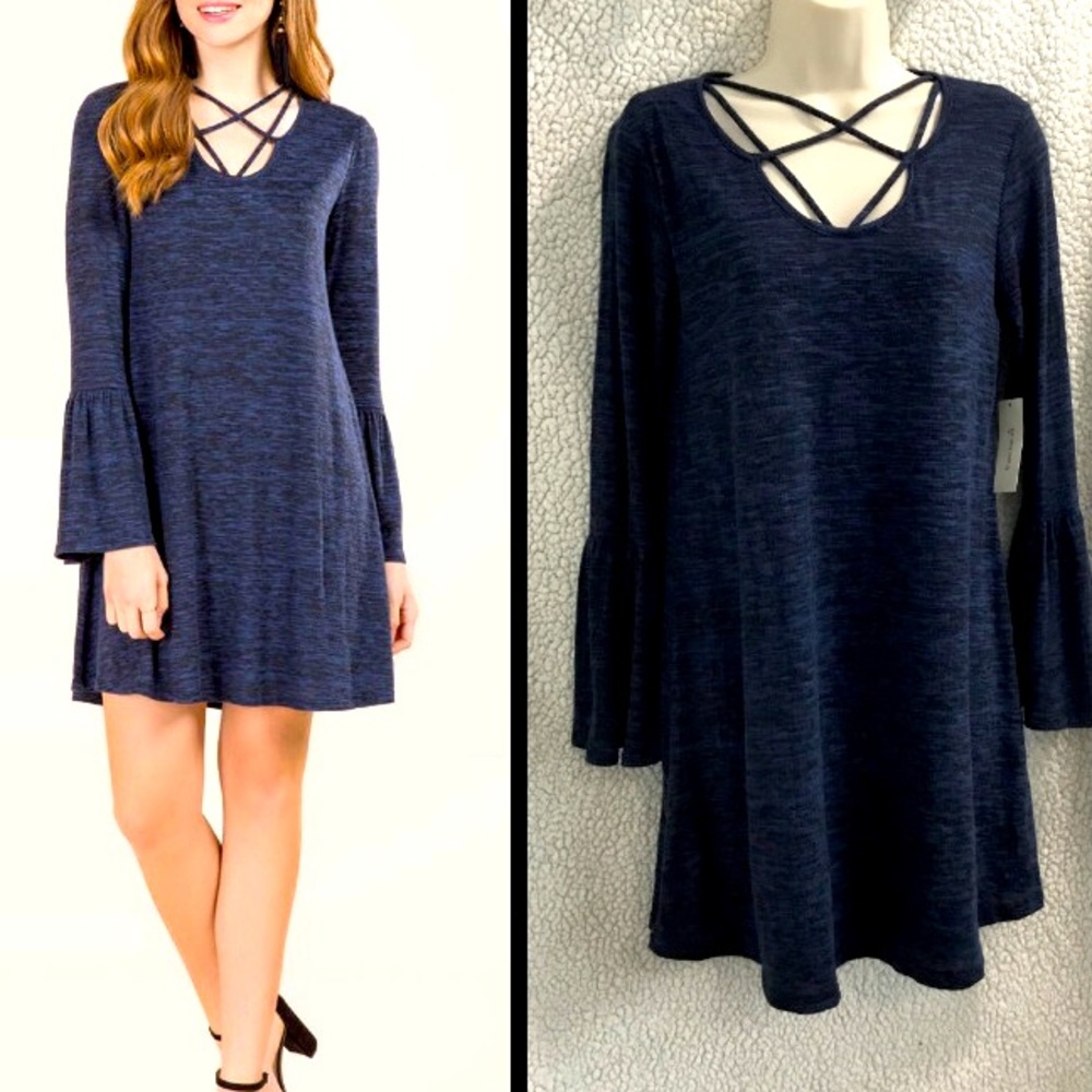 Francesca Long Sleeve Bell Navy Knit Dress NWT